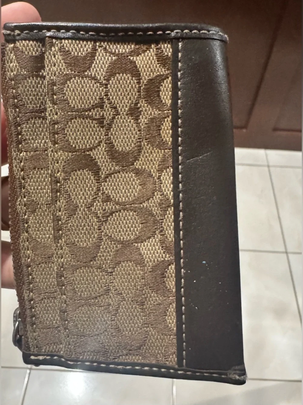 Coach Tan and Dark Brown Signature Canvas Card Case